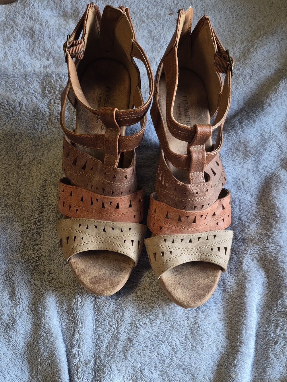 Maurices Tri-Tone Strappy Wedge Sandals in Brown, Tan and Cream